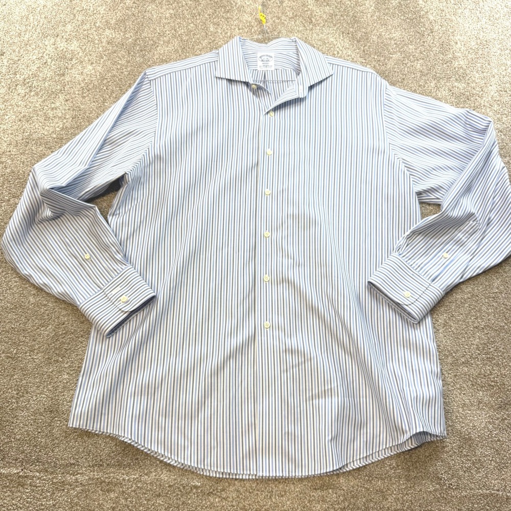 Brooks Brothers Regent Fit Non-Iron Striped Shirt Mens 17-36 Blue White Office